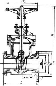 BZ41H、BZ41W、BZ41Y型保溫夾套式楔式閘閥PN16～PN40外形尺寸圖